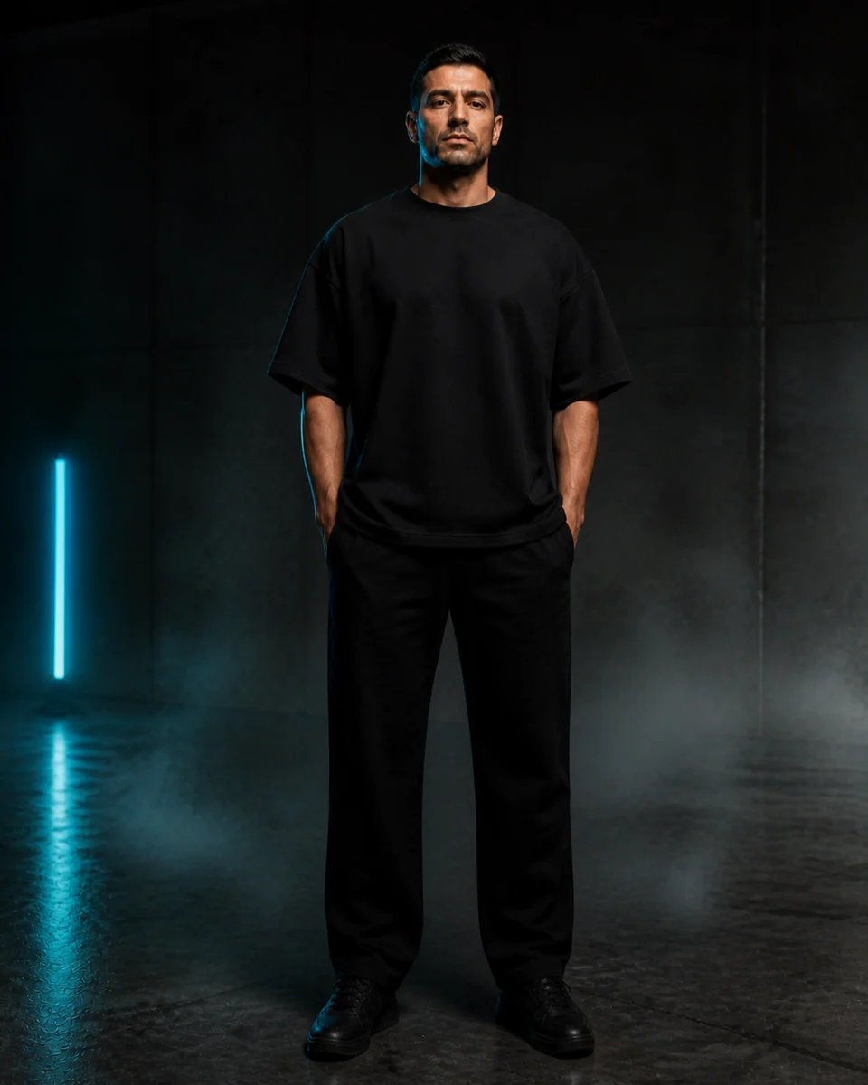 Haze Heavy Tee in Void Black front editorial