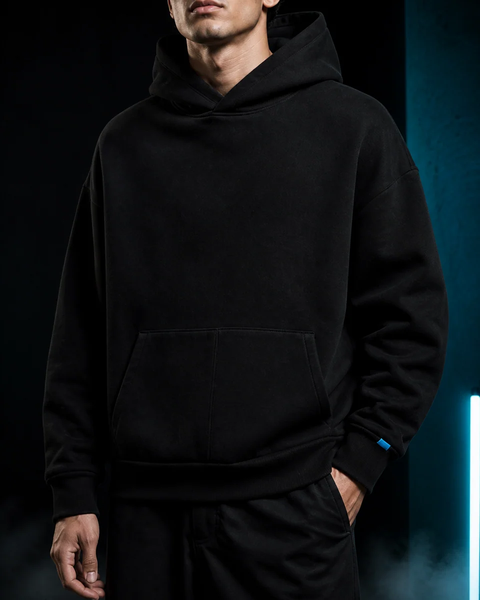 Still Hoodie fleece and cyan cuff detail